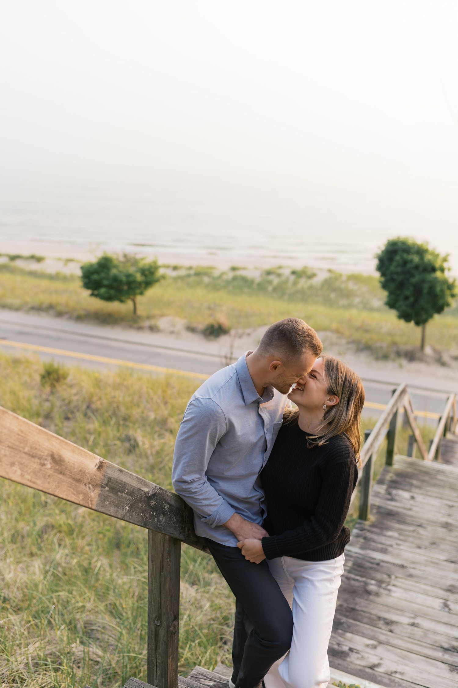 Grand Haven Michigan Coastal Beach Town Engagement Couples Pictures Lake Michigan Photographer, Summertime Romance, Lakeside Engagement Pics