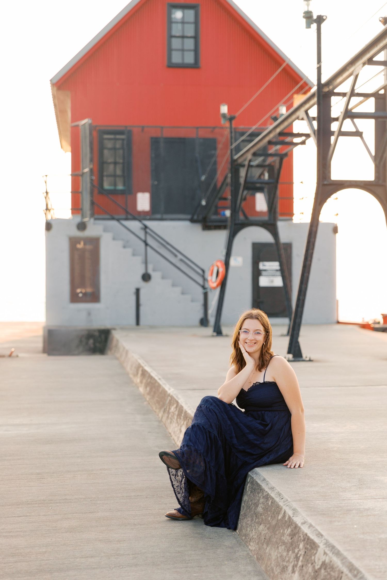 Senior Portrait Photography Pictures in Grand Haven Michigan at the red light house south pier state park