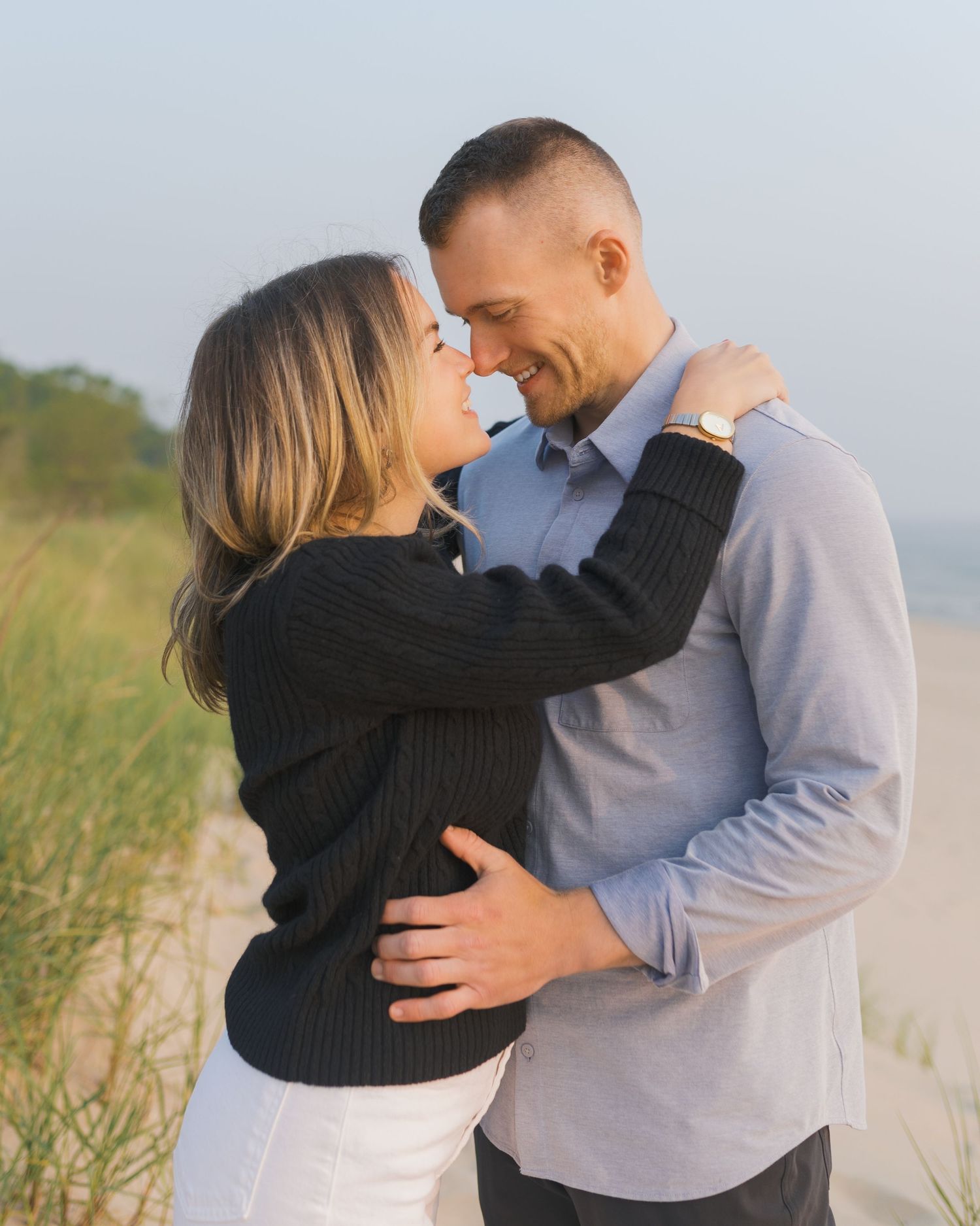 Grand Haven Michigan Coastal Beach Town Engagement Couples Pictures Lake Michigan Photographer, Summertime Romance, Lakeside Engagement Pics