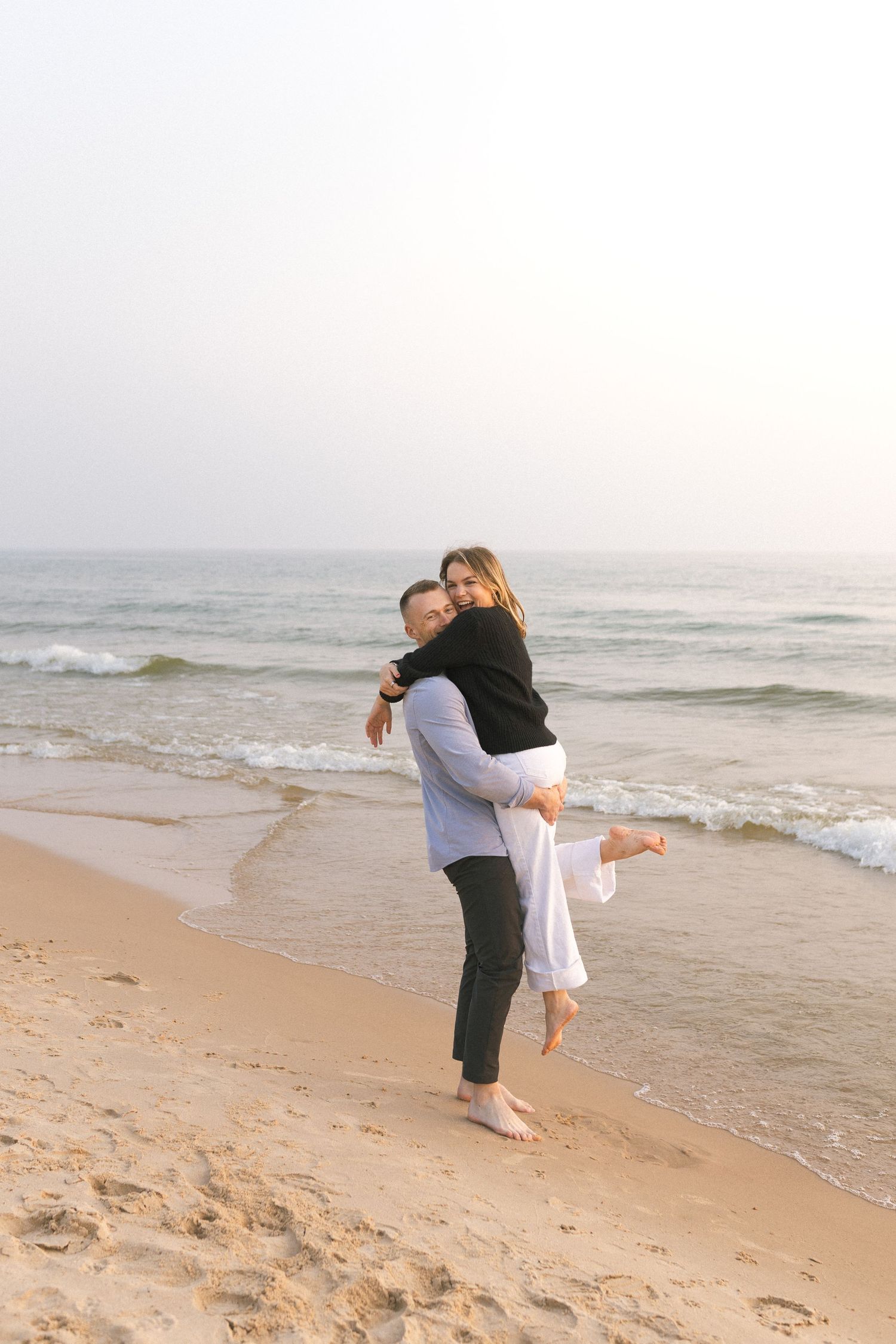 Grand Haven Michigan Coastal Beach Town Engagement Couples Pictures Lake Michigan Photographer, Summertime Romance, Lakeside Engagement Pics