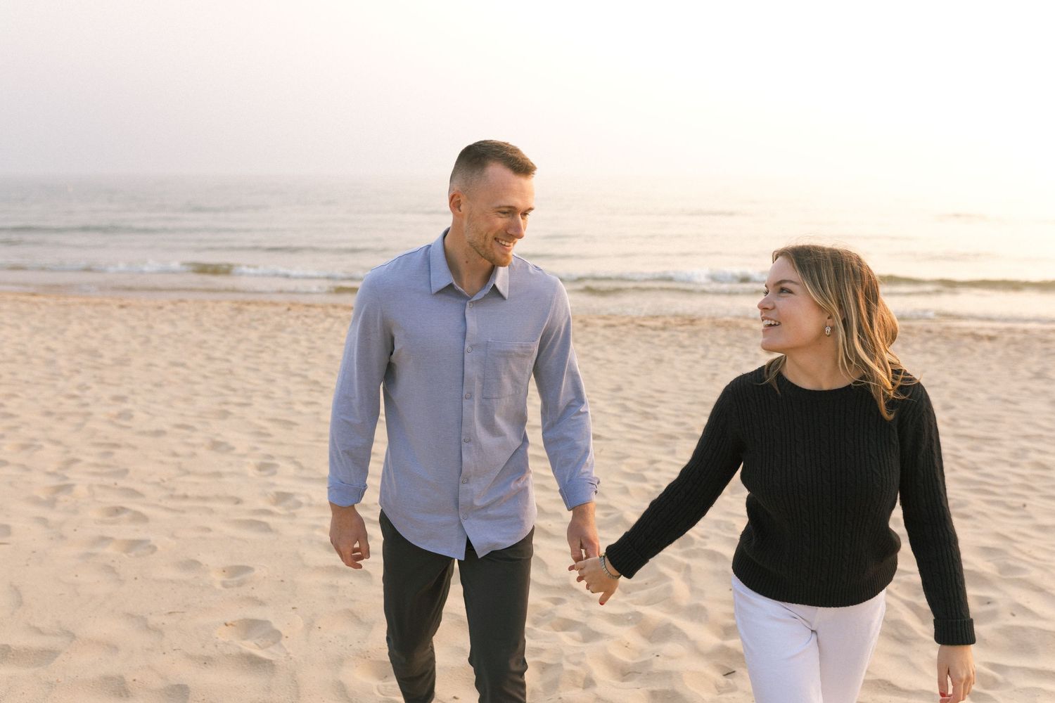 Grand Haven Michigan Coastal Beach Town Engagement Couples Pictures Lake Michigan Photographer, Summertime Romance, Lakeside Engagement Pics