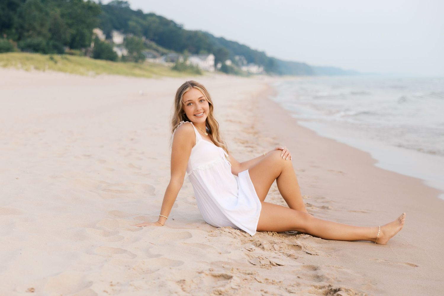 Grand Haven West Michigan Lakeshore Beach Grass Sand Dunes Boardwalk Senior Pictures Portrait Photographer. Summer at Sunset Golden Hour