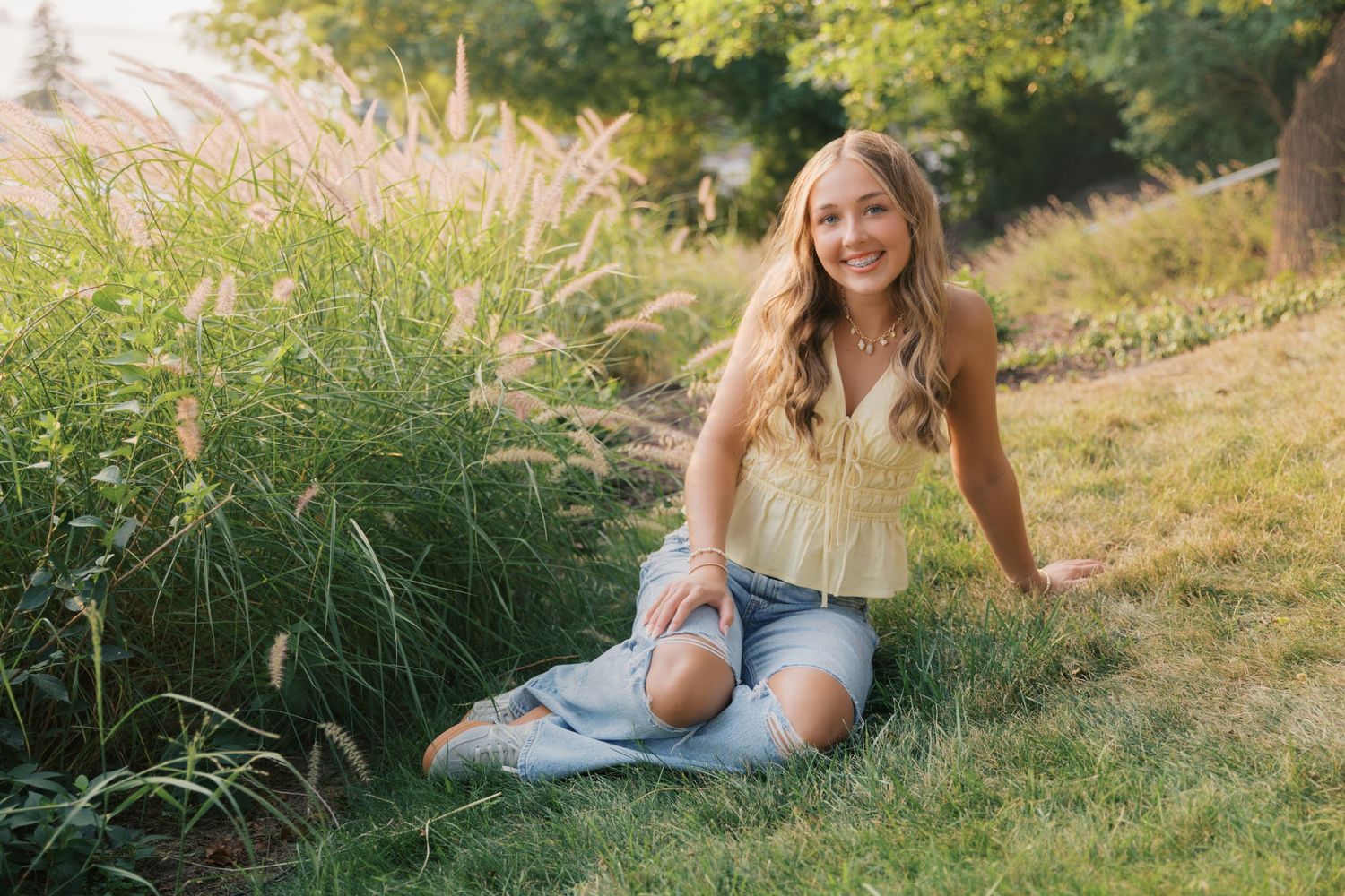 Grand Haven West Michigan Lakeshore Beach Grass Sand Dunes Boardwalk Senior Pictures Portrait Photographer. Summer at Sunset Golden Hour