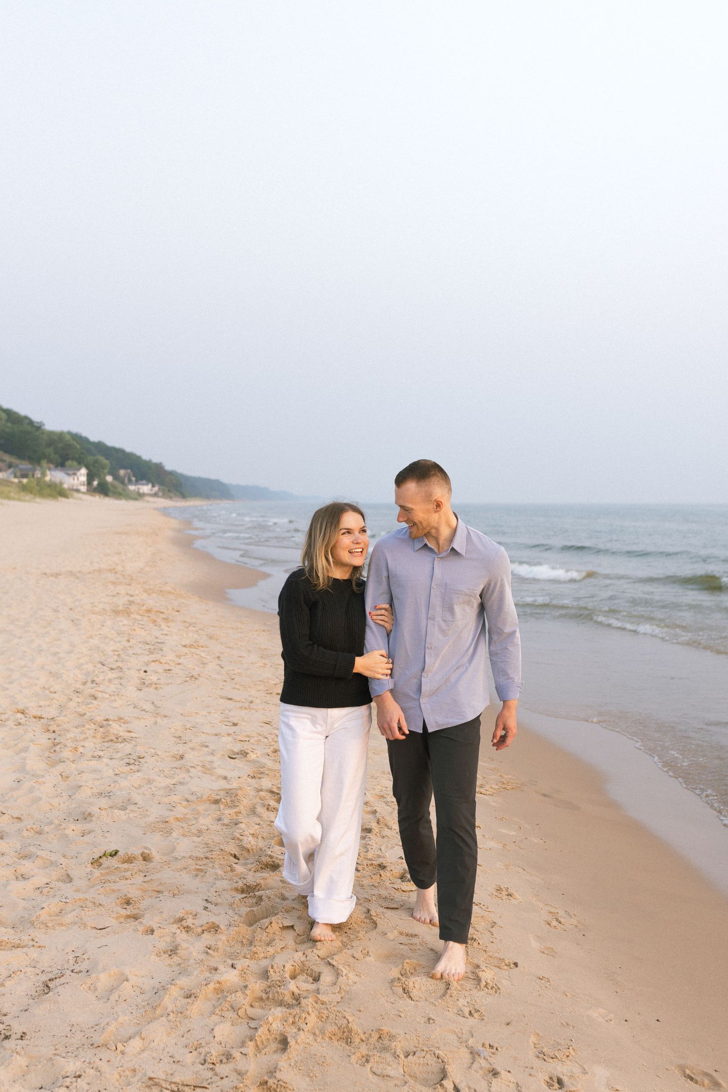 Grand Haven Michigan Coastal Beach Town Engagement Couples Pictures Lake Michigan Photographer, Summertime Romance, Lakeside Engagement Pics