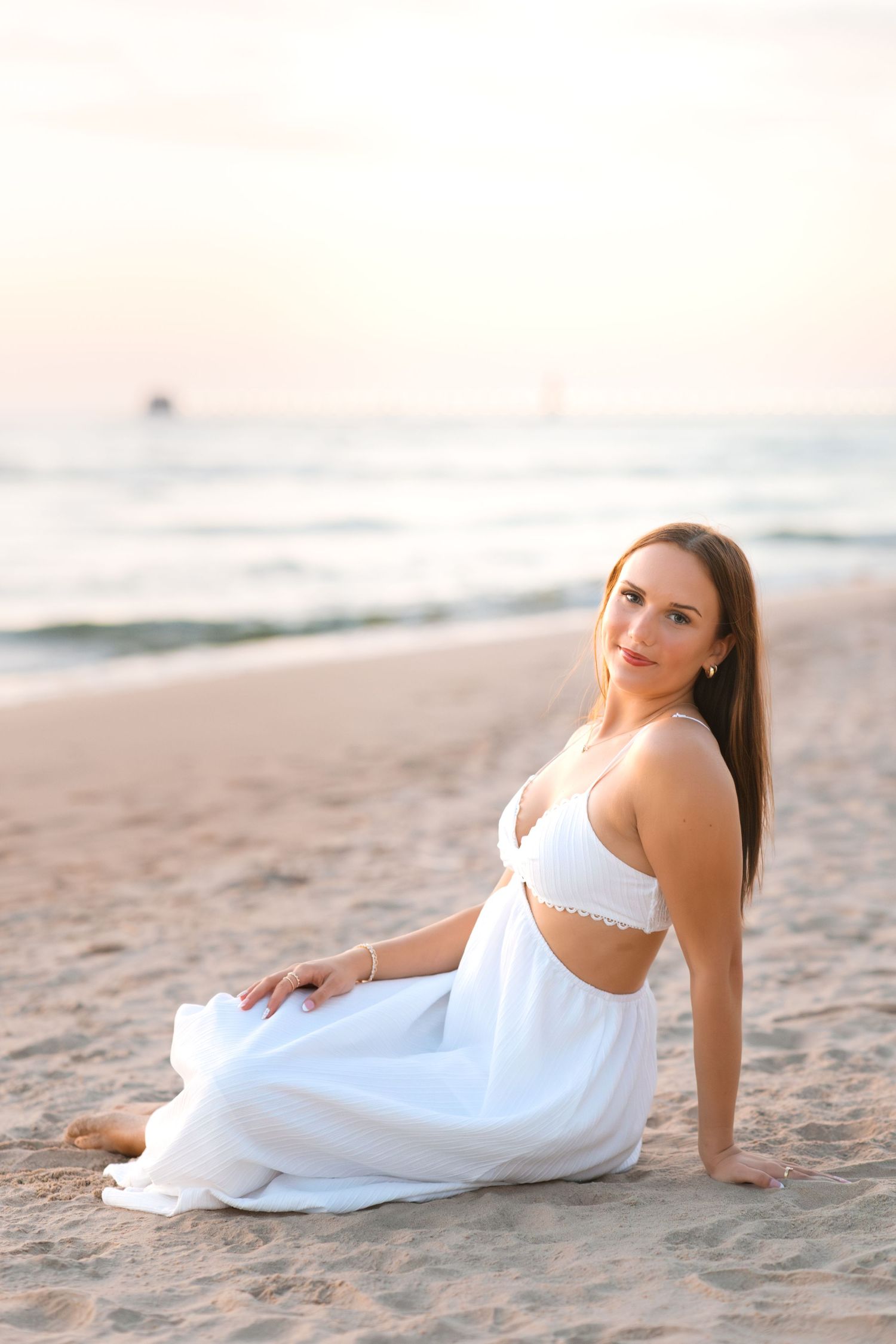 Grand Haven Michigan senior portrait photography pictures, Beach and boardwalk location. summer beach senior pictures in west michigan