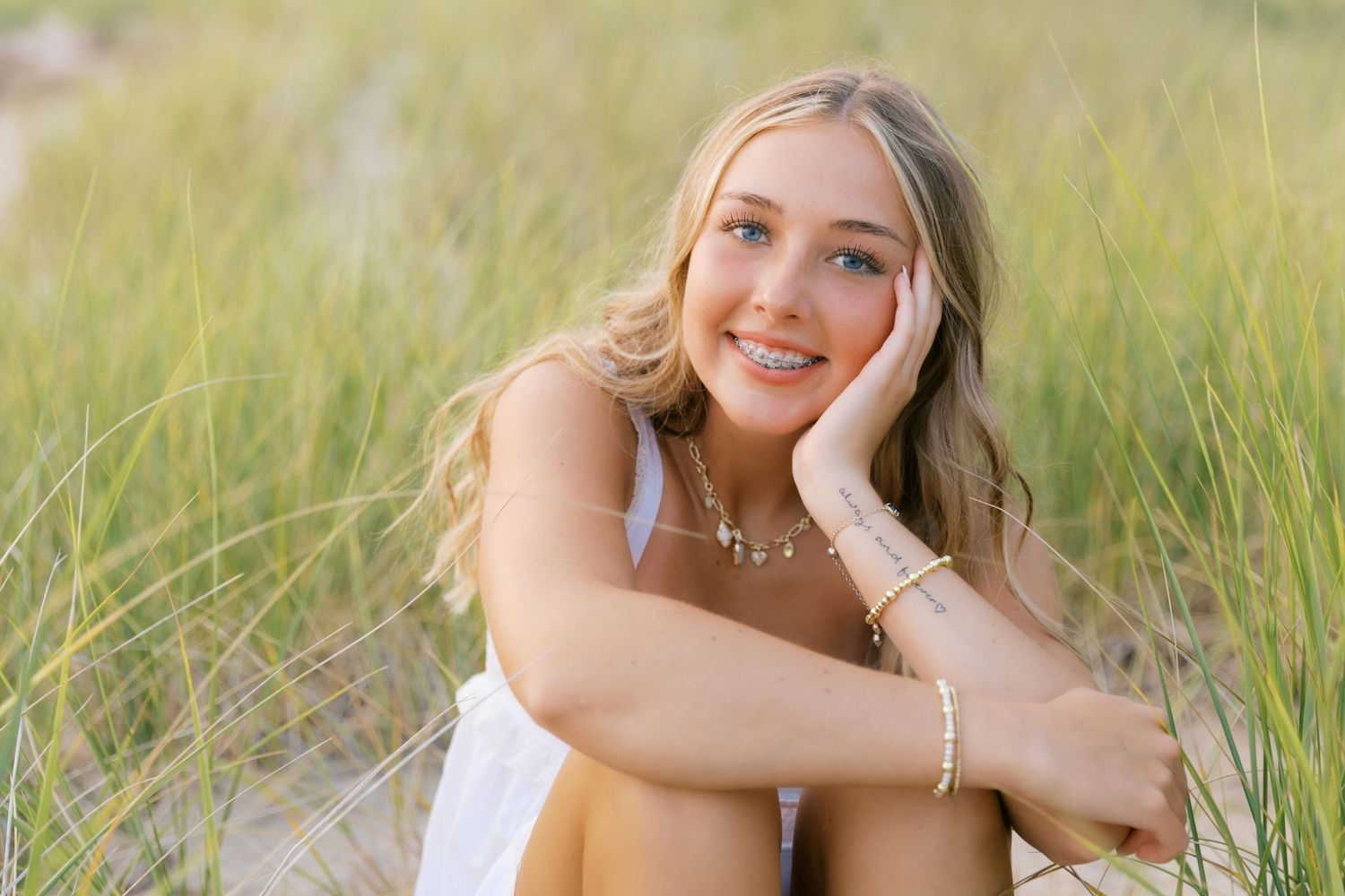 Grand Haven West Michigan Lakeshore Beach Grass Sand Dunes Boardwalk Senior Pictures Portrait Photographer. Summer at Sunset Golden Hour
