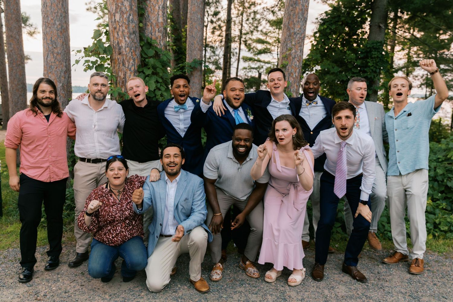 Summer Camp Themed Wedding Photography at Camp Lincoln Camp Lake Hubert in Nisswa Minnesota. Lakeside woodland wedding pictures Up North