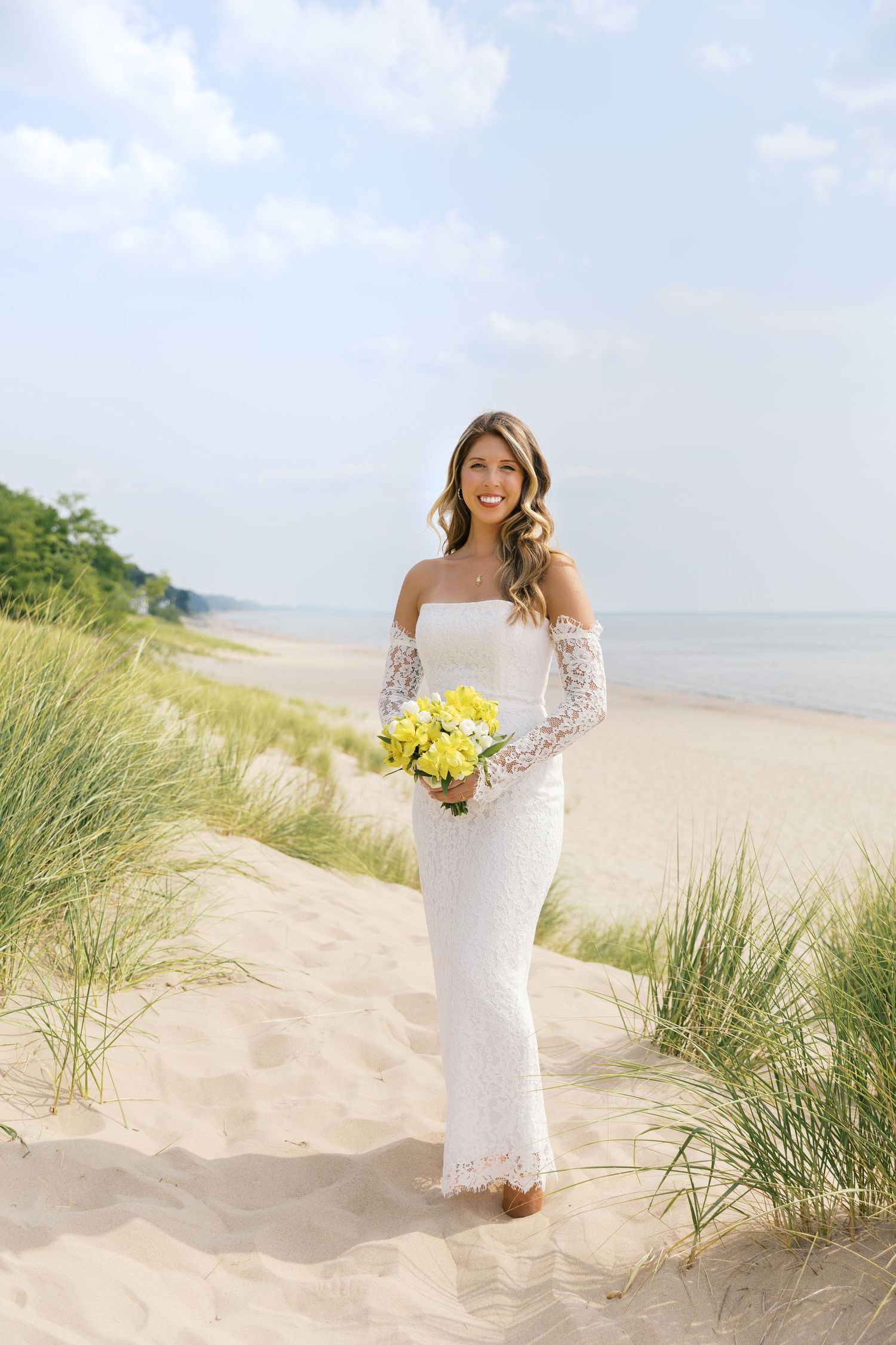 Grand Haven Michigan Elopement Photography at Grand Haven City Beach on Lake Michigan. Coastal summer elopement. From, Rayna Photography
