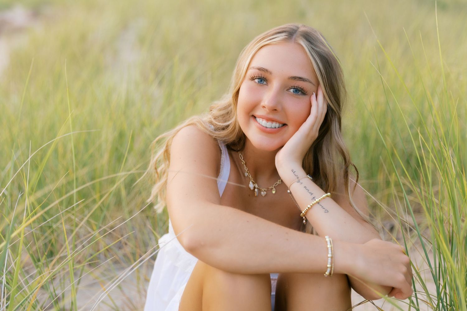 Grand Haven West Michigan Lakeshore Beach Grass Sand Dunes Boardwalk Senior Pictures Portrait Photographer. Summer at Sunset Golden Hour