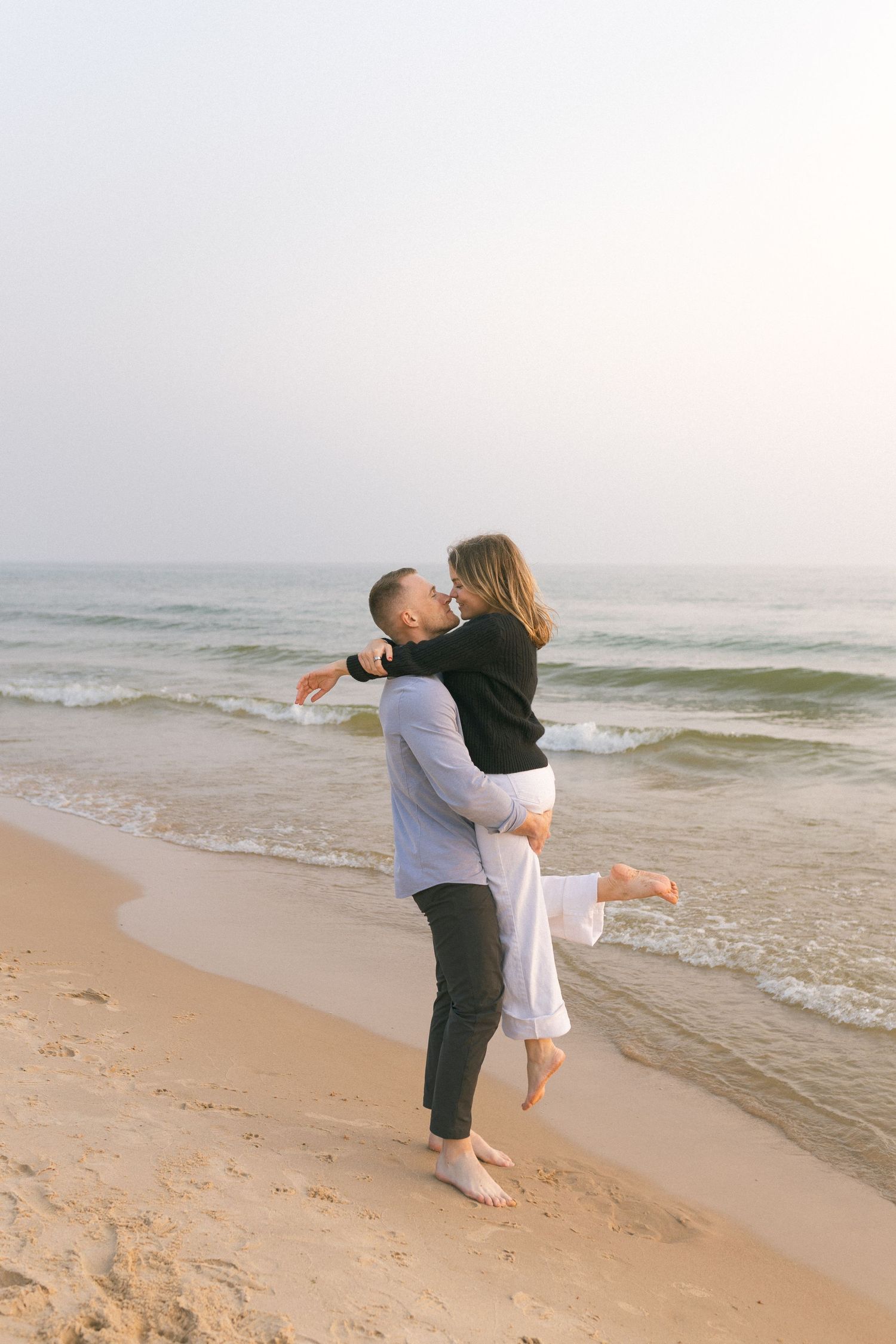 Grand Haven Michigan Coastal Beach Town Engagement Couples Pictures Lake Michigan Photographer, Summertime Romance, Lakeside Engagement Pics