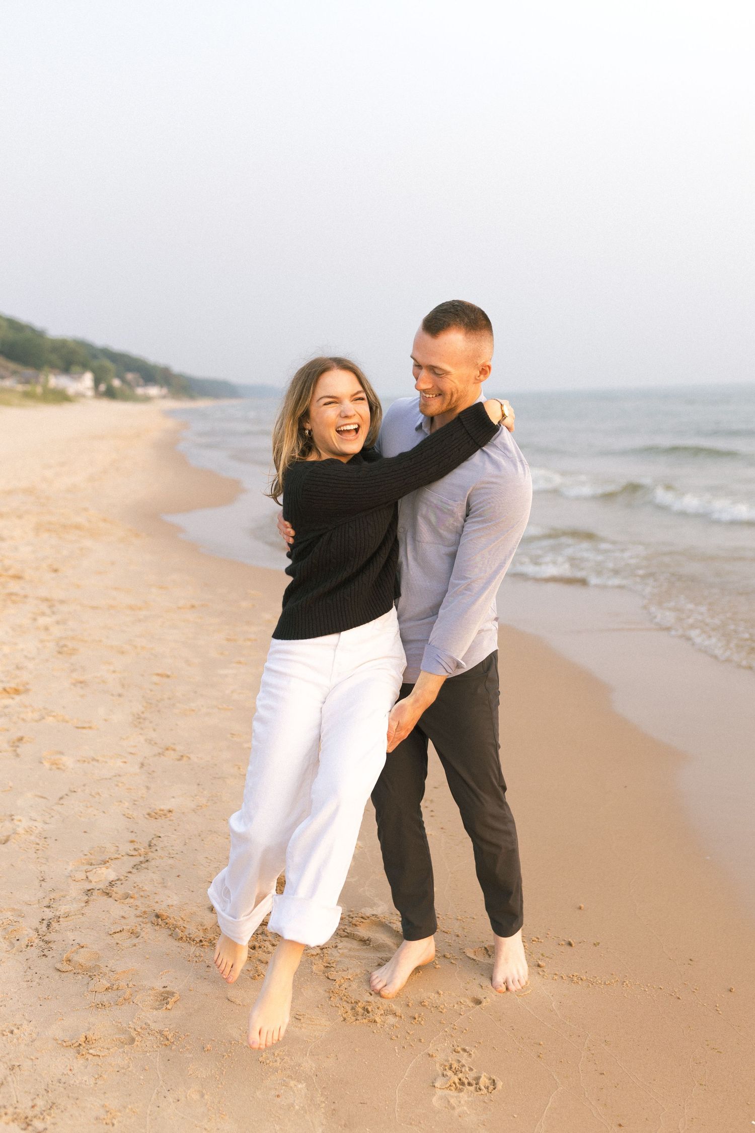 Grand Haven Michigan Coastal Beach Town Engagement Couples Pictures Lake Michigan Photographer, Summertime Romance, Lakeside Engagement Pics