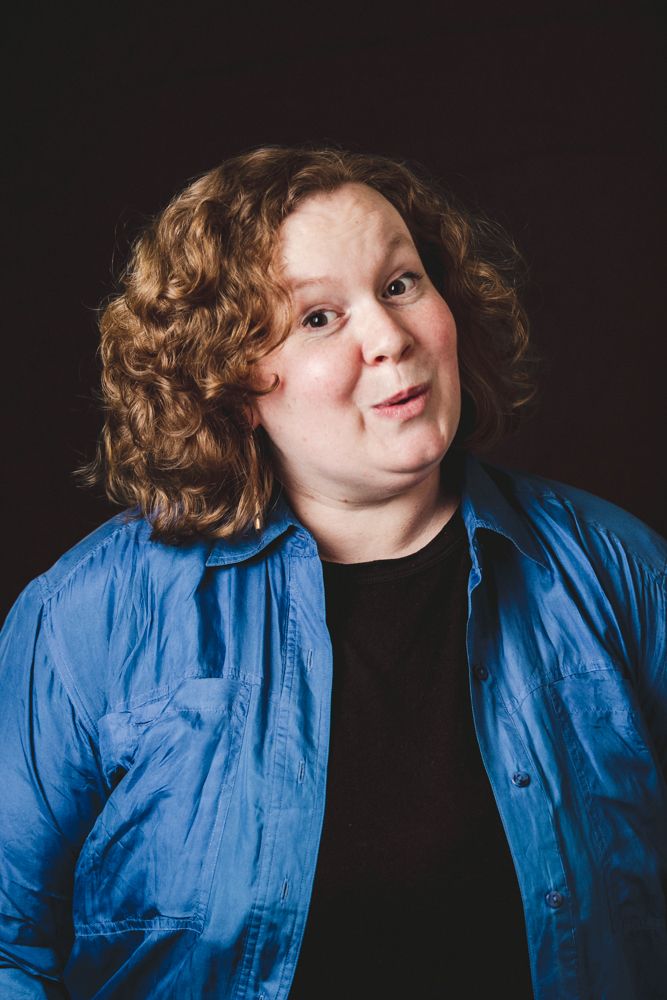 Series of dynamic headshots featuring animated poses in a blue shirt against black background.