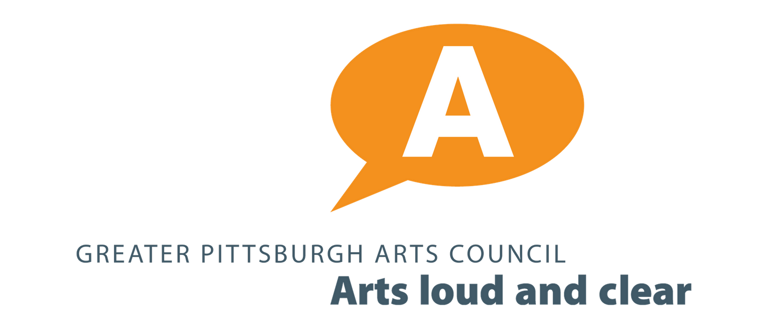 A bright orange logo for the Greater Pittsburgh Arts Council with speech bubble design elements.