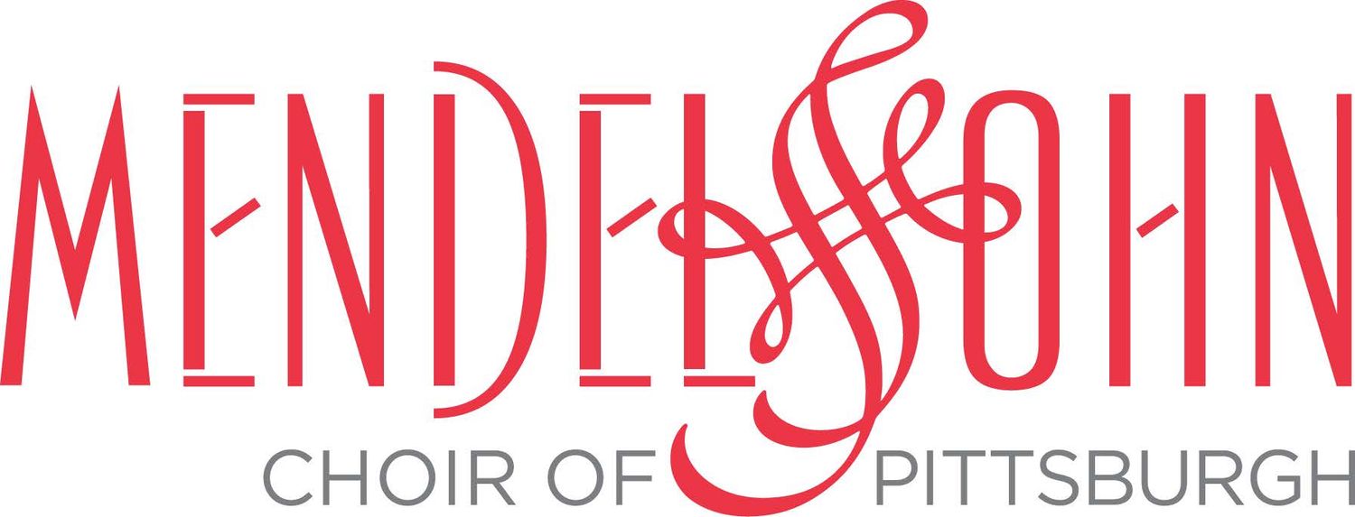 Red text logo design for Mendelssohn Choir of Pittsburgh.