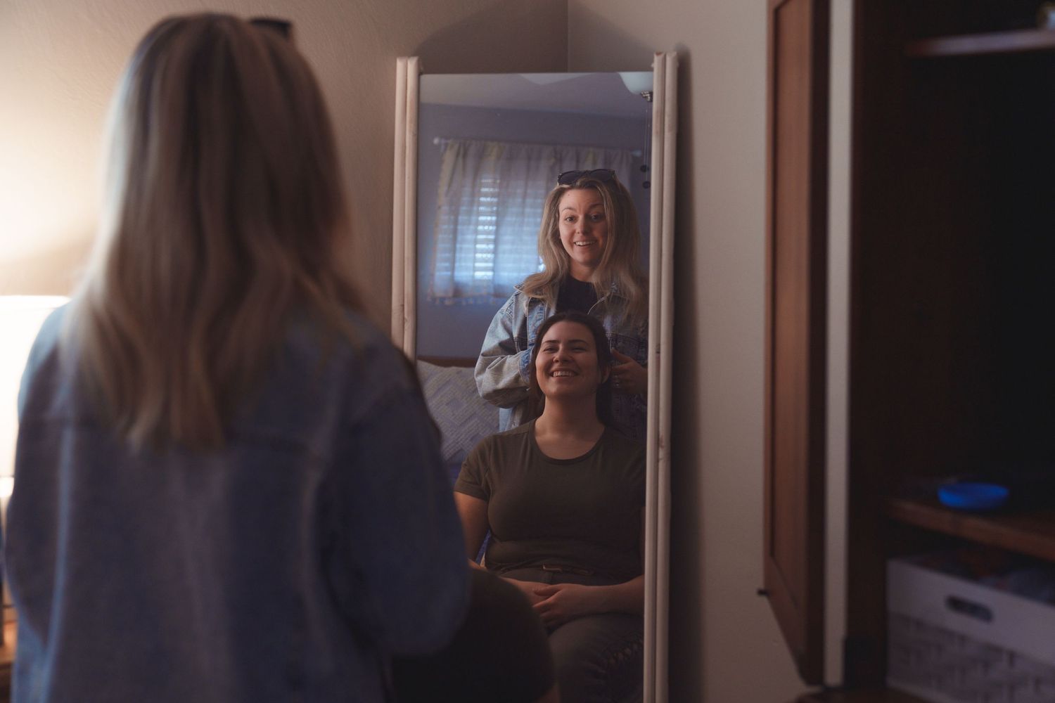 Series of reflections in mirrors showing interior room angles and lighting.