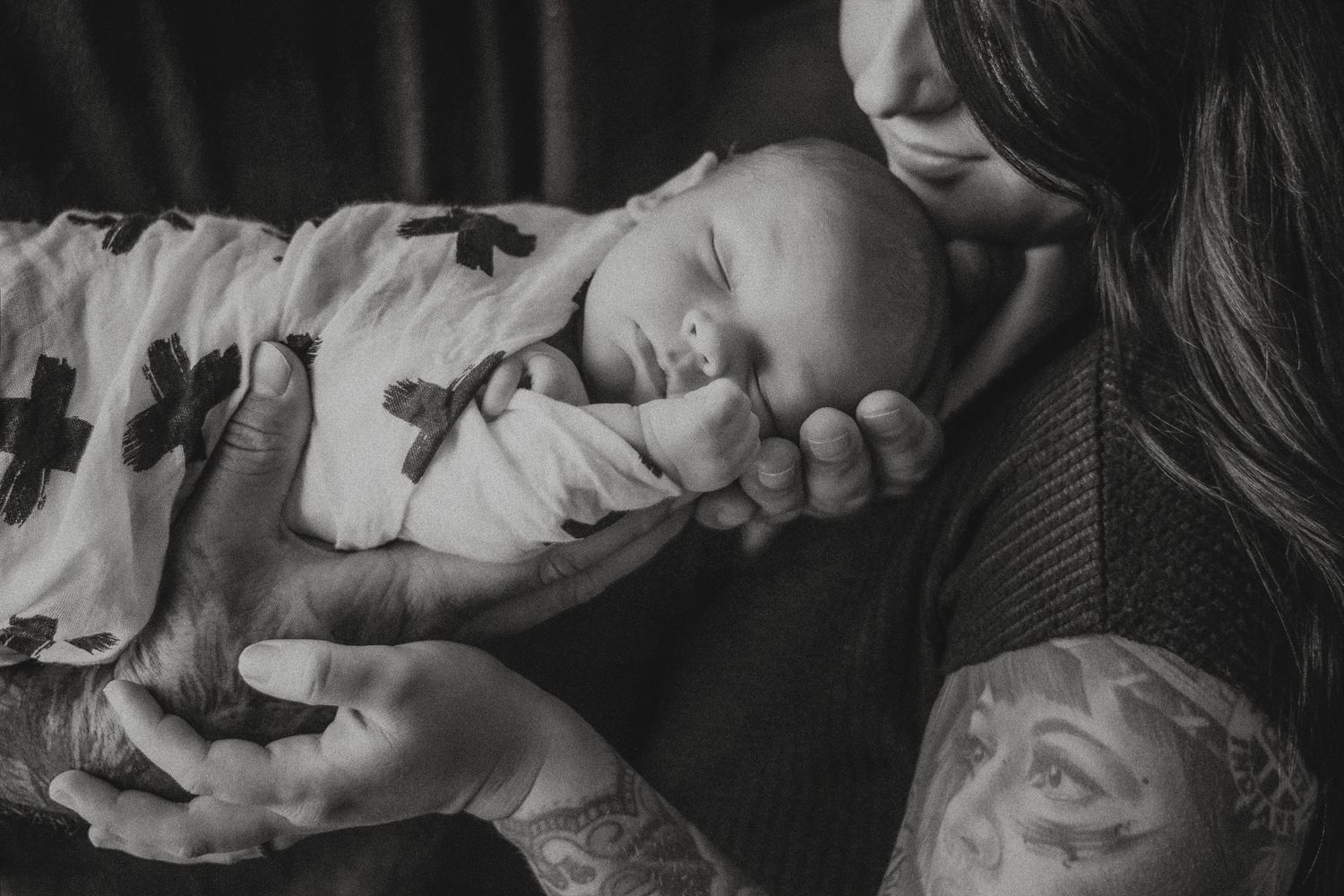 A black and white photo montage shows intimate moments of a couple's wedding day celebration.