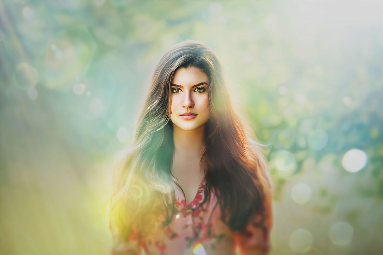 Dreamy portrait with soft bokeh effect and muted colors in natural lighting.