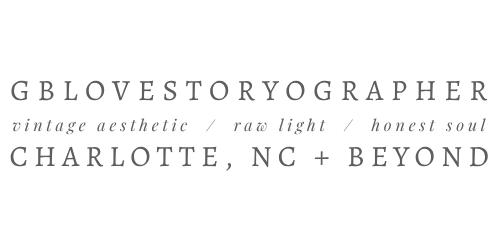 GBLovestoryographer photography logo, Charlotte NC, vintage aesthetic, raw light, honest soul branding.