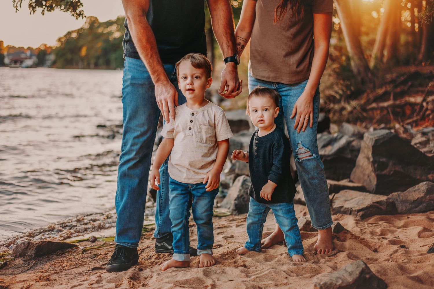 Family enjoying sunset at Lake Norman