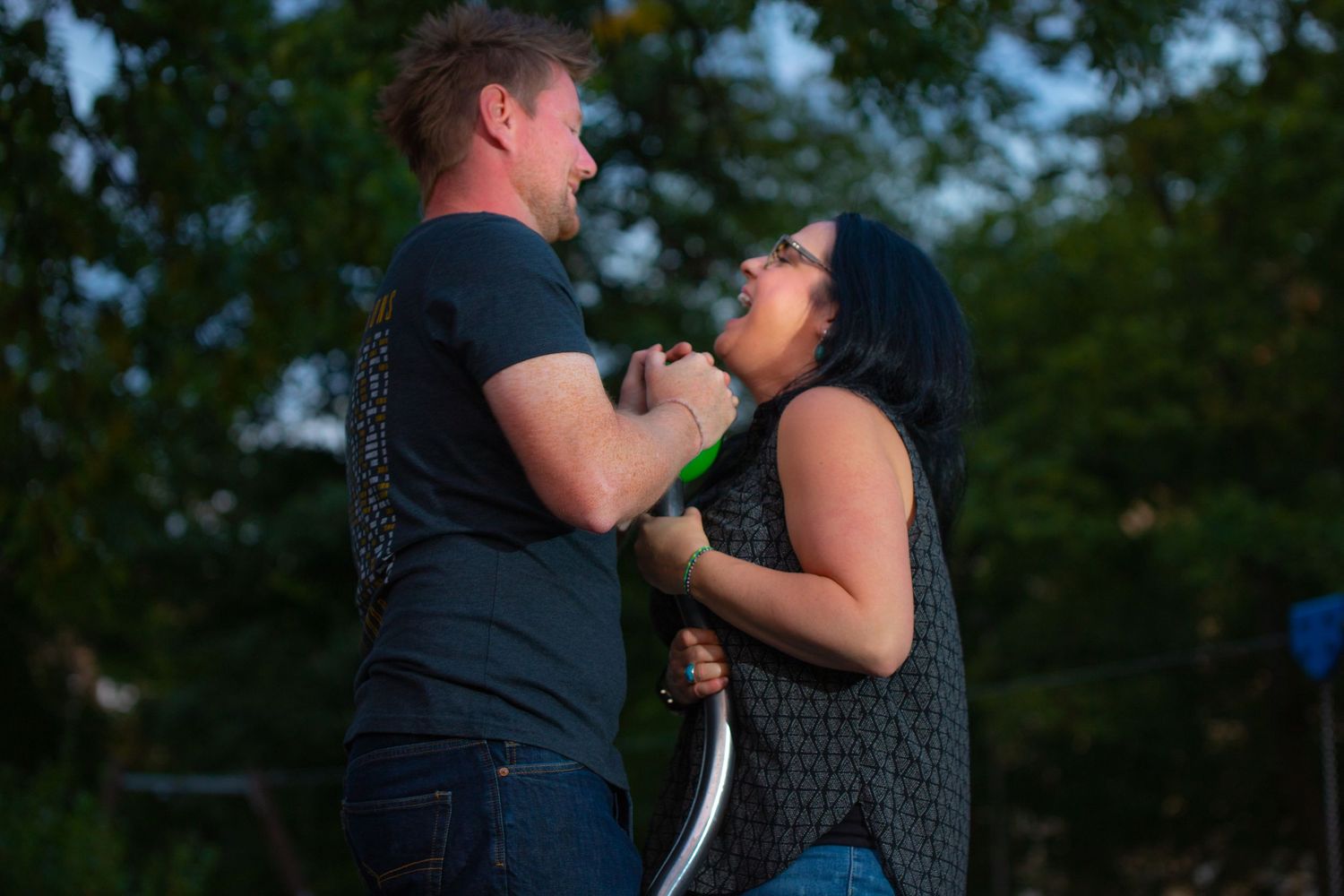 A couple enjoying each other during a photo session in Prague, Czech Republic.