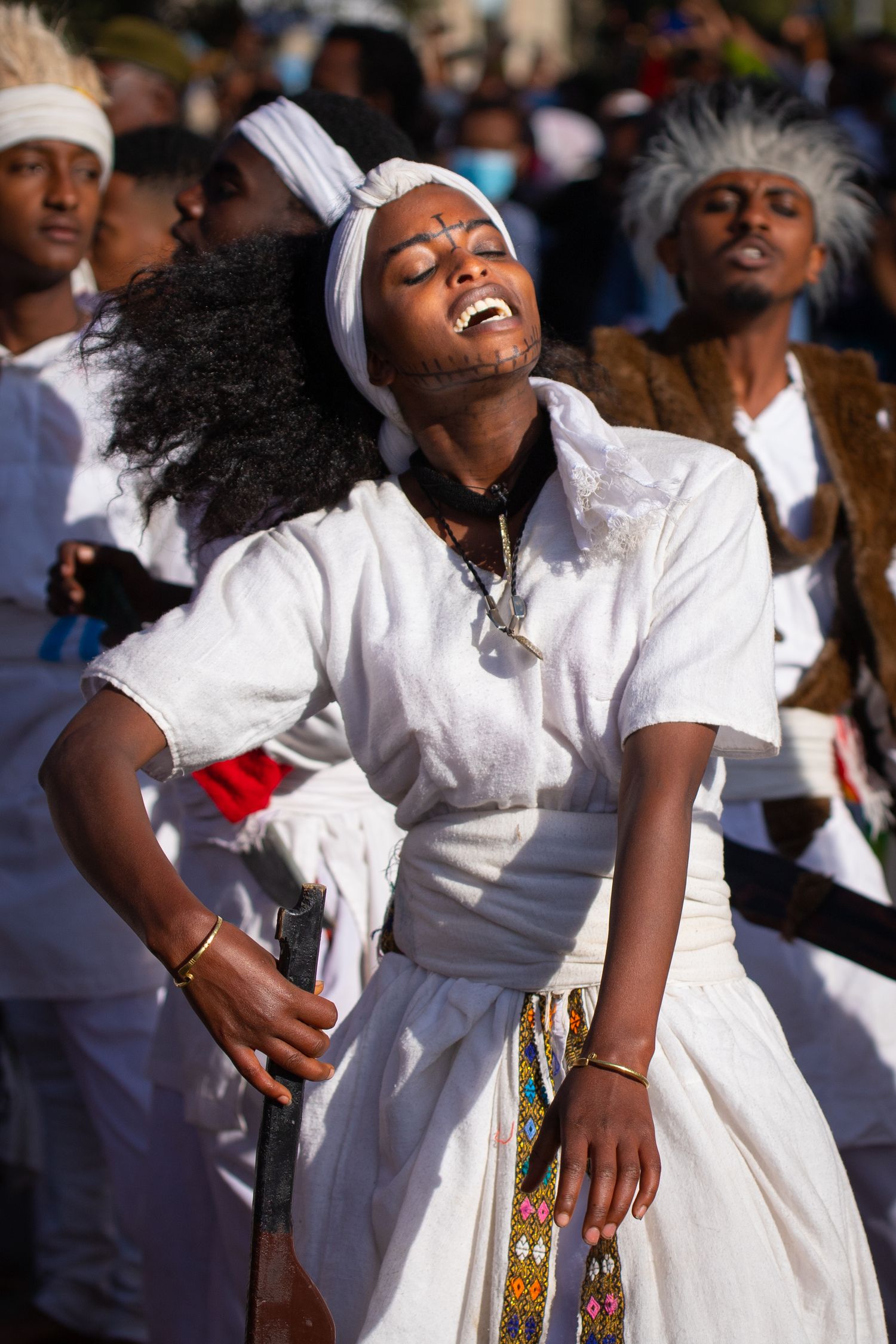 A woman celebrating in Addis Ababa.