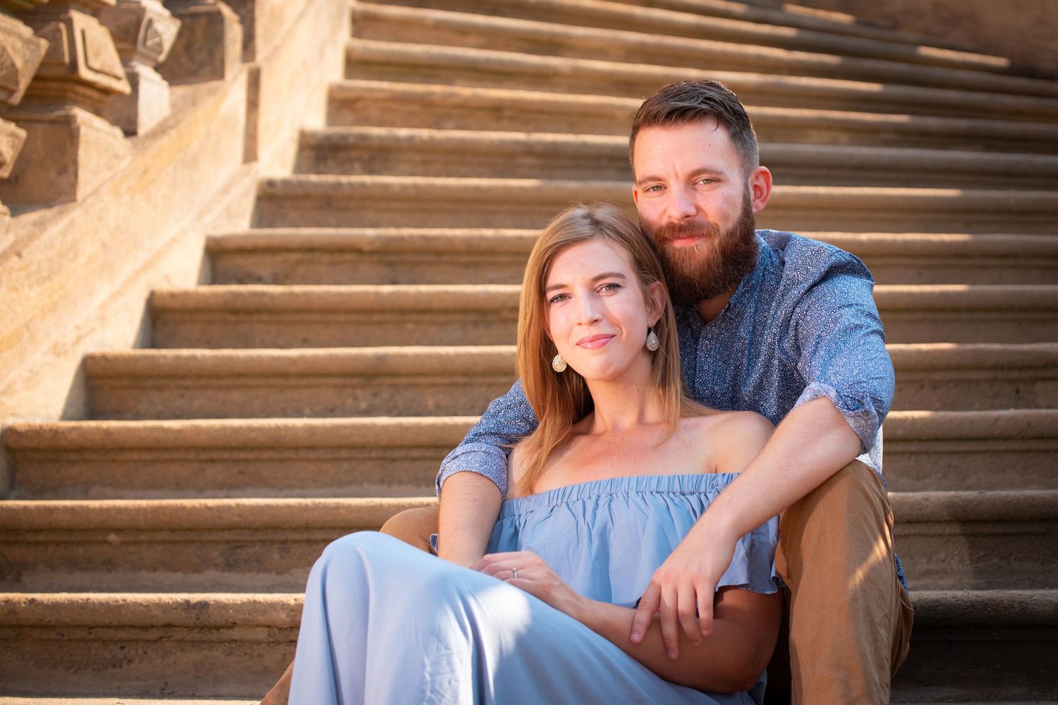A couple enjoying their engagement photo session taken in Prague, Czech Republic.