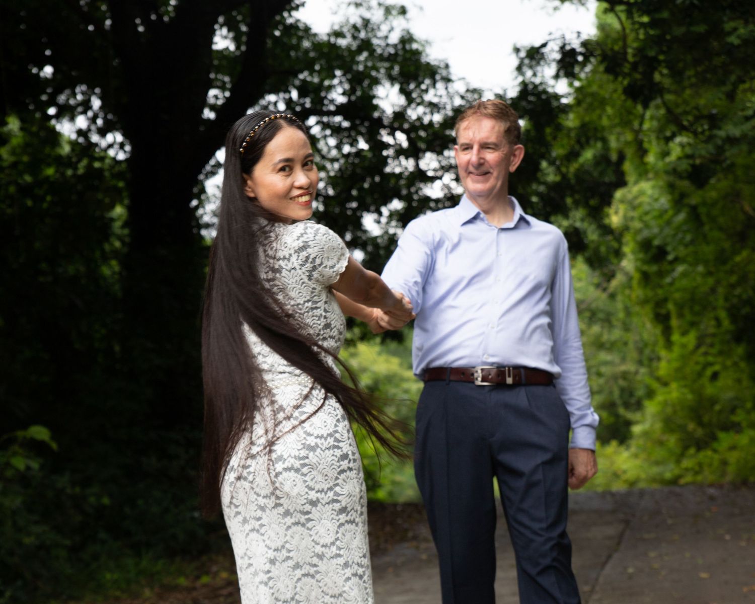 A couple enjoying their engagement photo session taken in the forests of Koh Samui, Thailand.