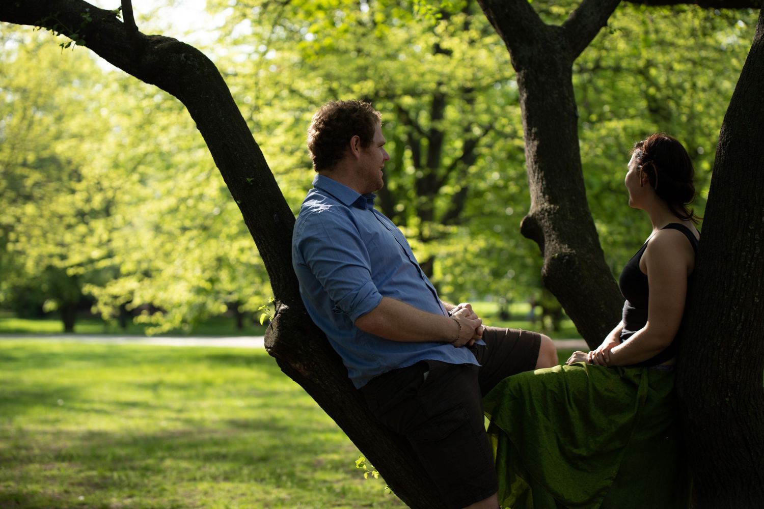 A couple enjoying each other during a photo session in Prague, Czech Republic.