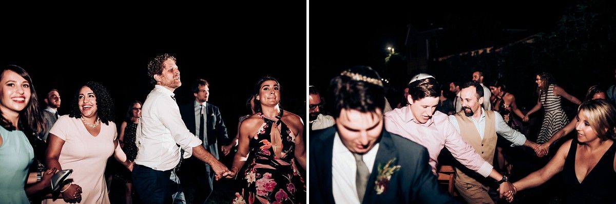 Lively dance floor moments captured during wedding reception celebration.