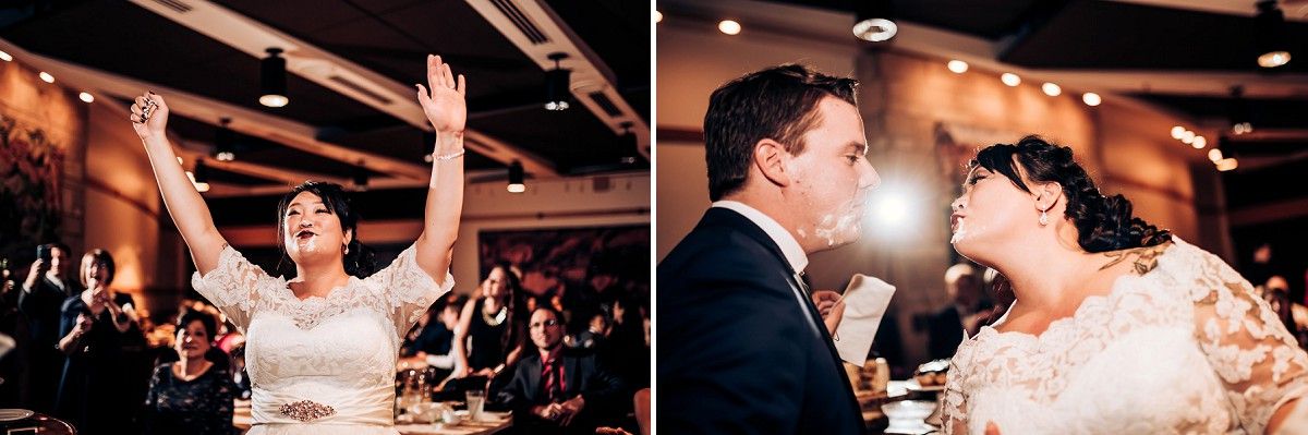 Collection of joyful dance floor moments during wedding celebration.