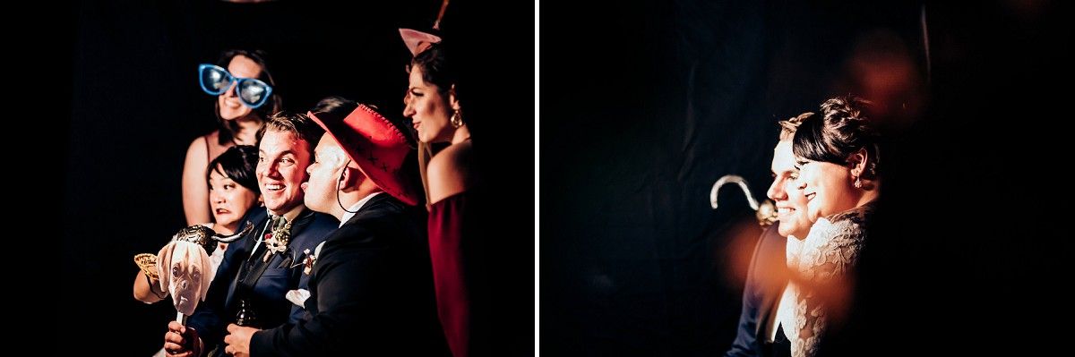 Split photo showing celebratory party moments in dark lighting conditions.