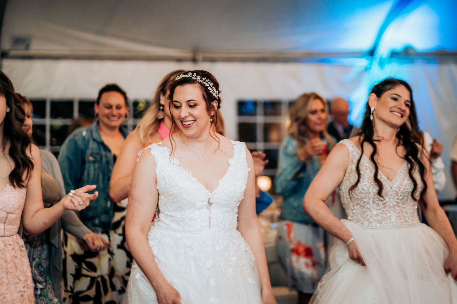 Dancing and celebration during a wedding reception.