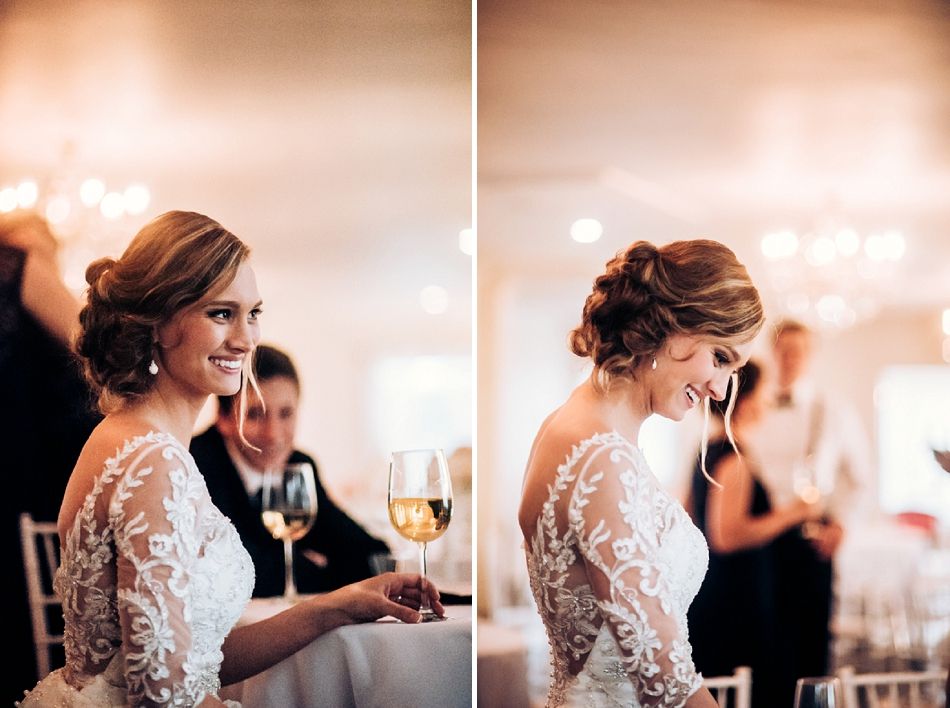 Wedding celebration scene with soft lighting and glassware captured in romantic split-view photography.
