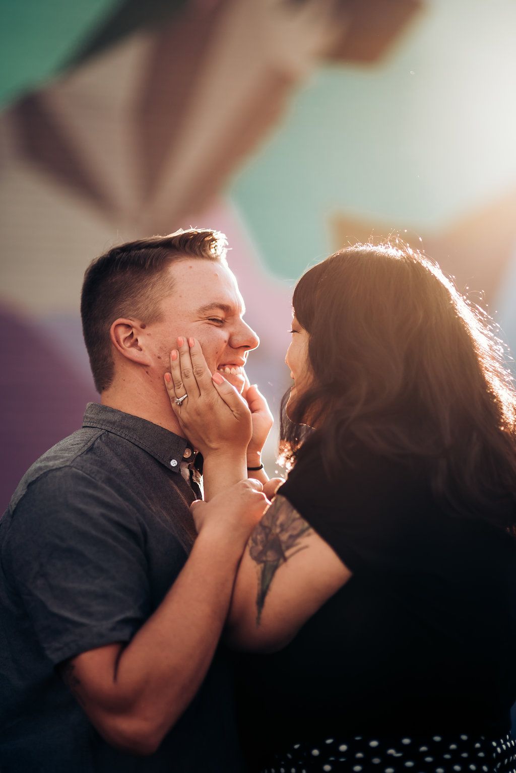 Intimate close-up portrait of couple sharing tender moment.