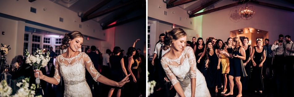 Wedding reception dance floor filled with guests celebrating during evening party.