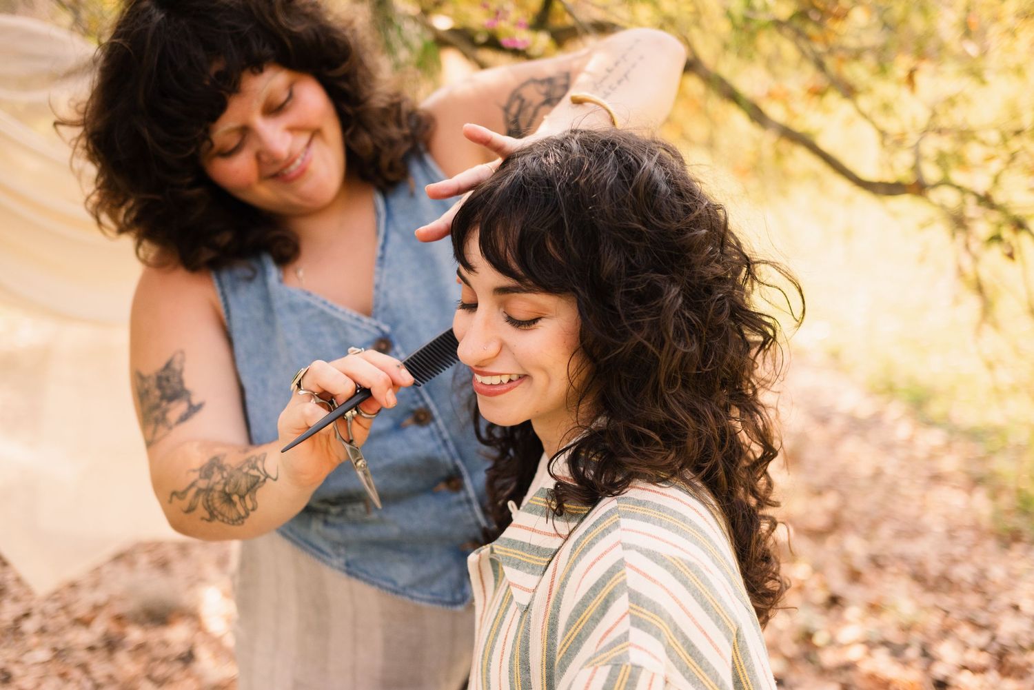 A series of joyful expressions captured in warm golden sunlight.
