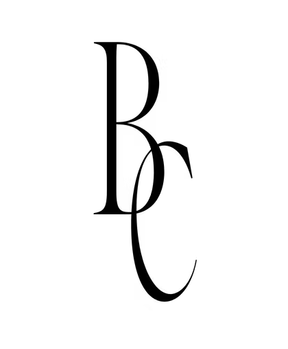 Elegant BC monogram logo in black serif font on white background.