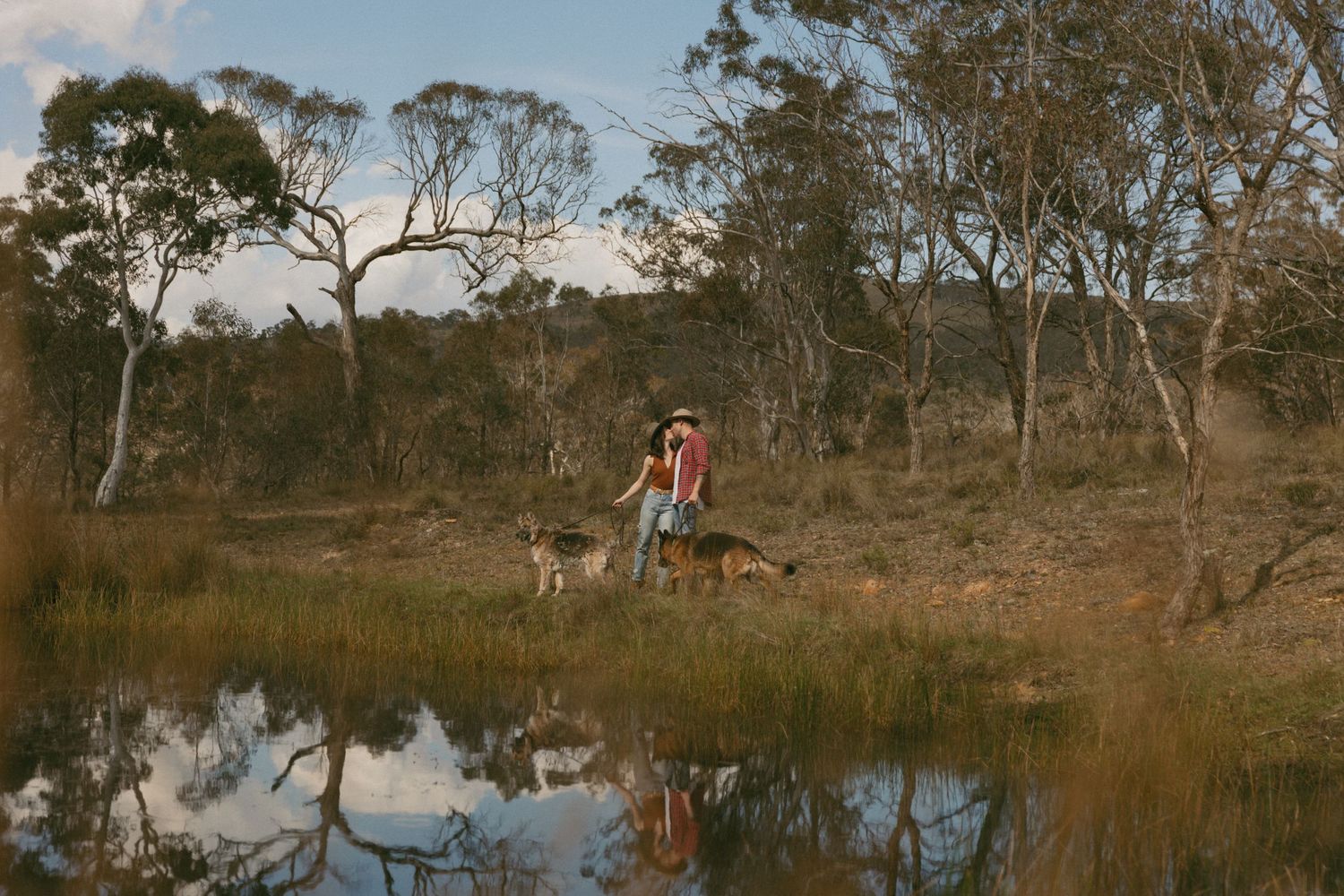 Couple walking on their property