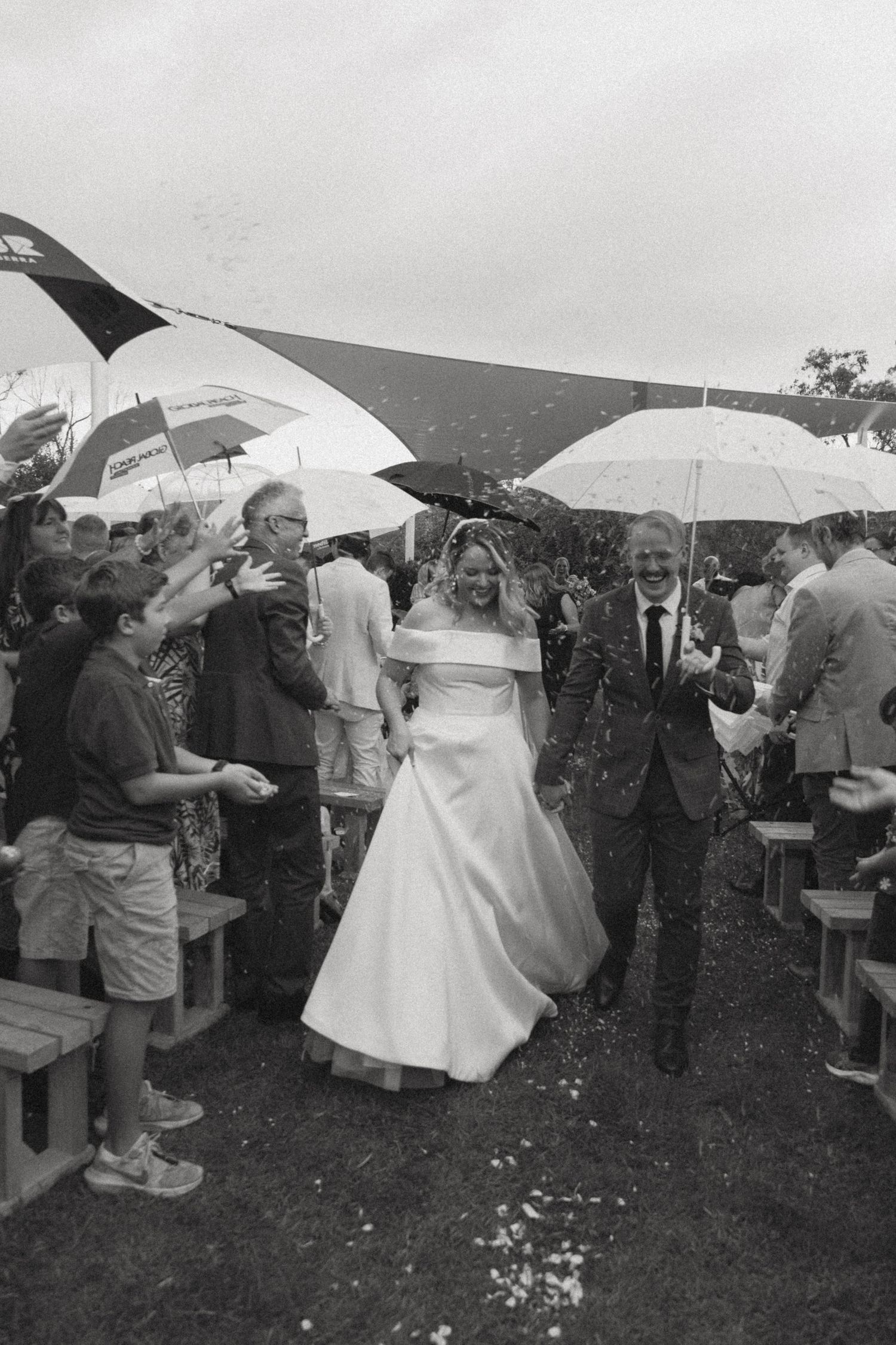 Bride and Groom walking up the isle