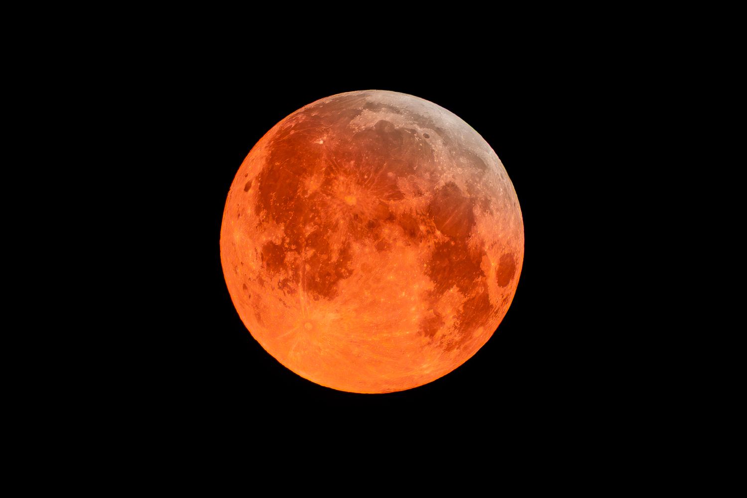 A picture of the moon during the lunar eclipse, it's in a red hue