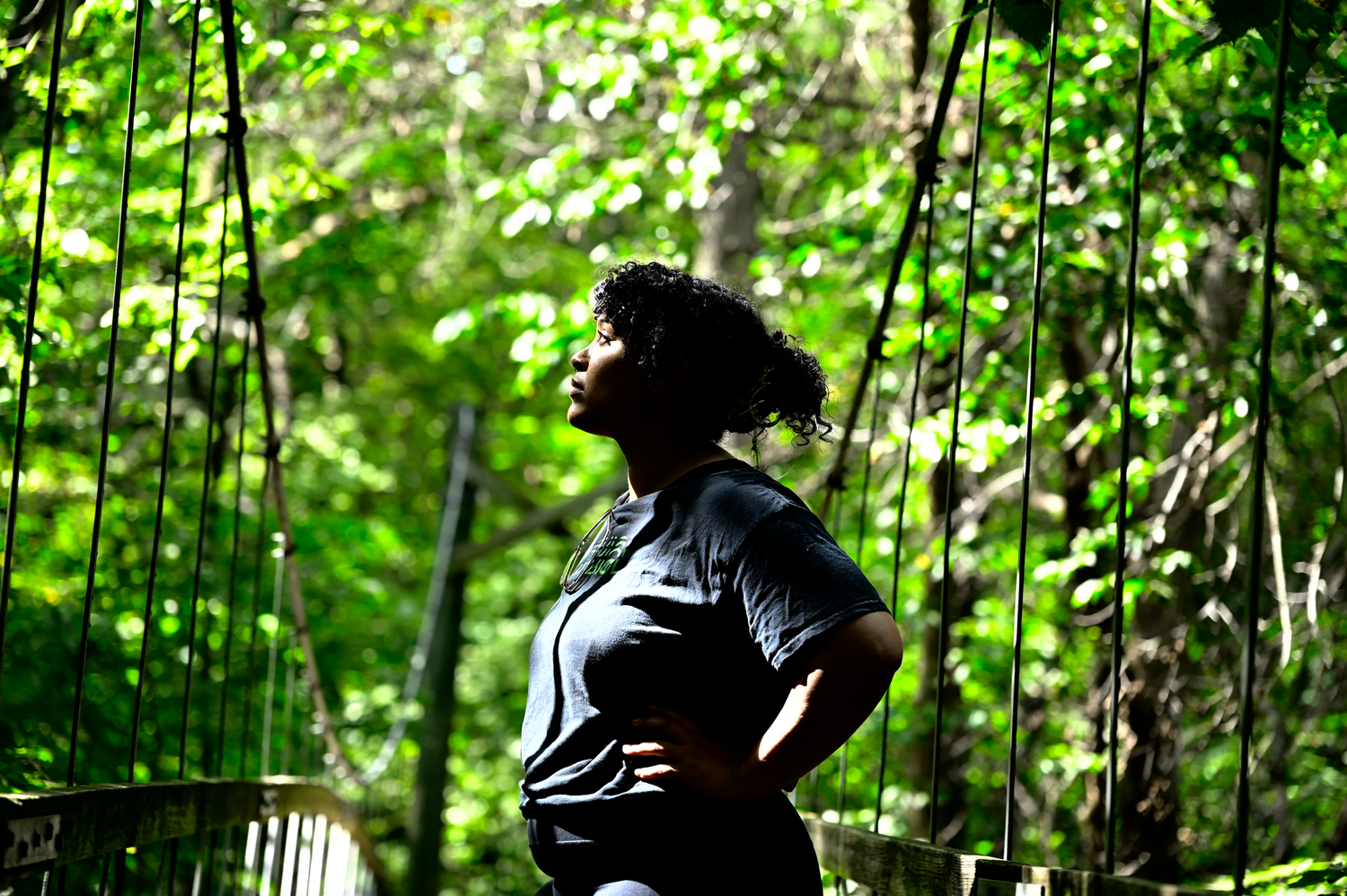 Creative outdoor editorial portrait in the woods at Schramm Park State Recreation Area in Nebraska