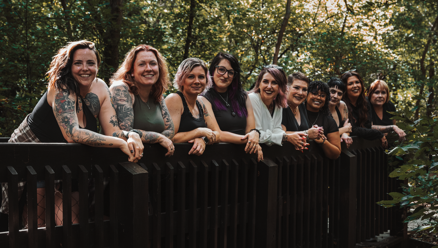 Creative group portraits photographed at OPPD Arboretum in Omaha