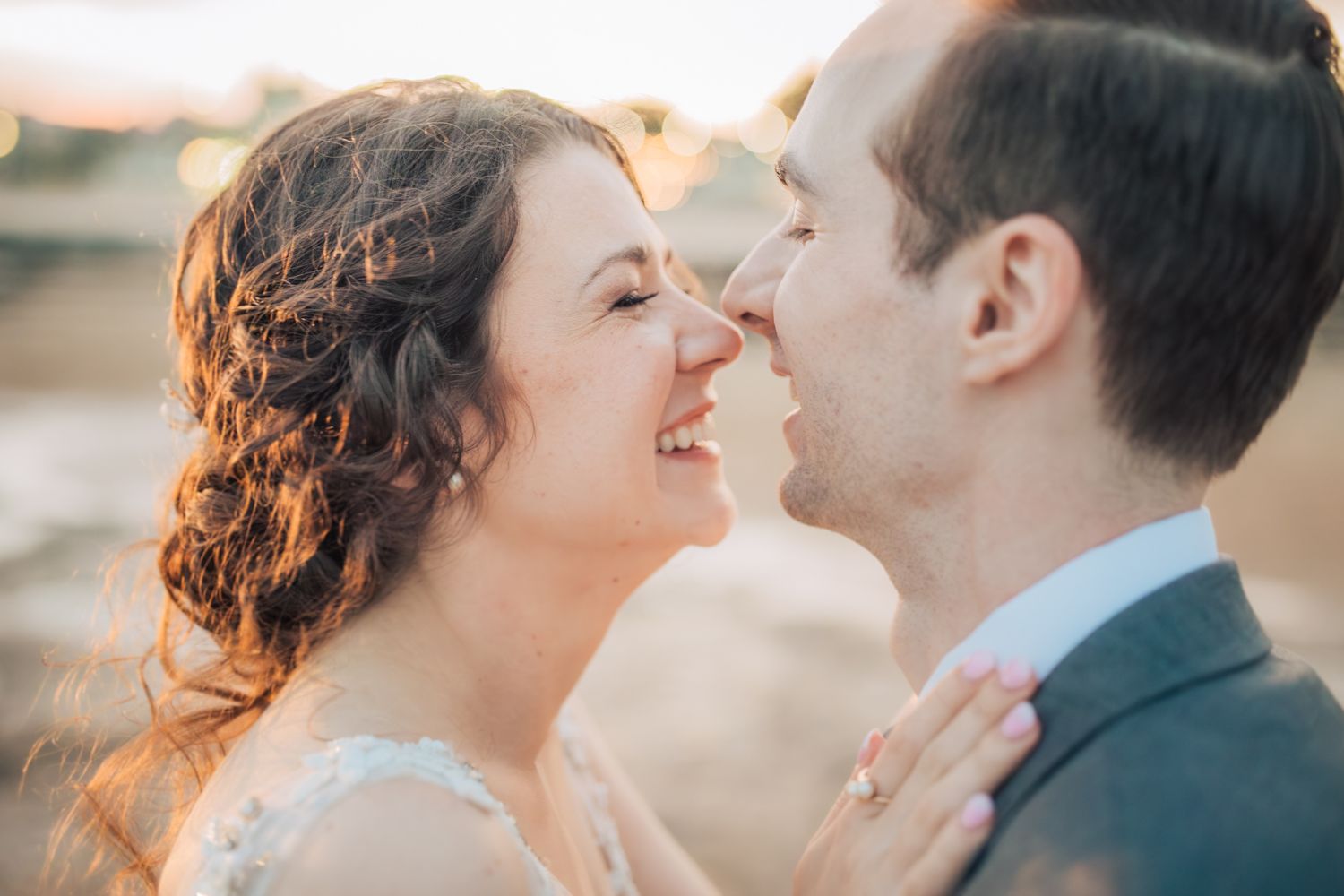 Romantic moment captured at sunset during a destination wedding in Portugal – Lisbon wedding photographer.
