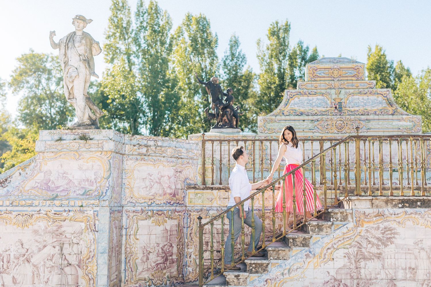 Romantic engagement photoshoot at Queluz palace in Sintra during a Destination Wedding in Portugal