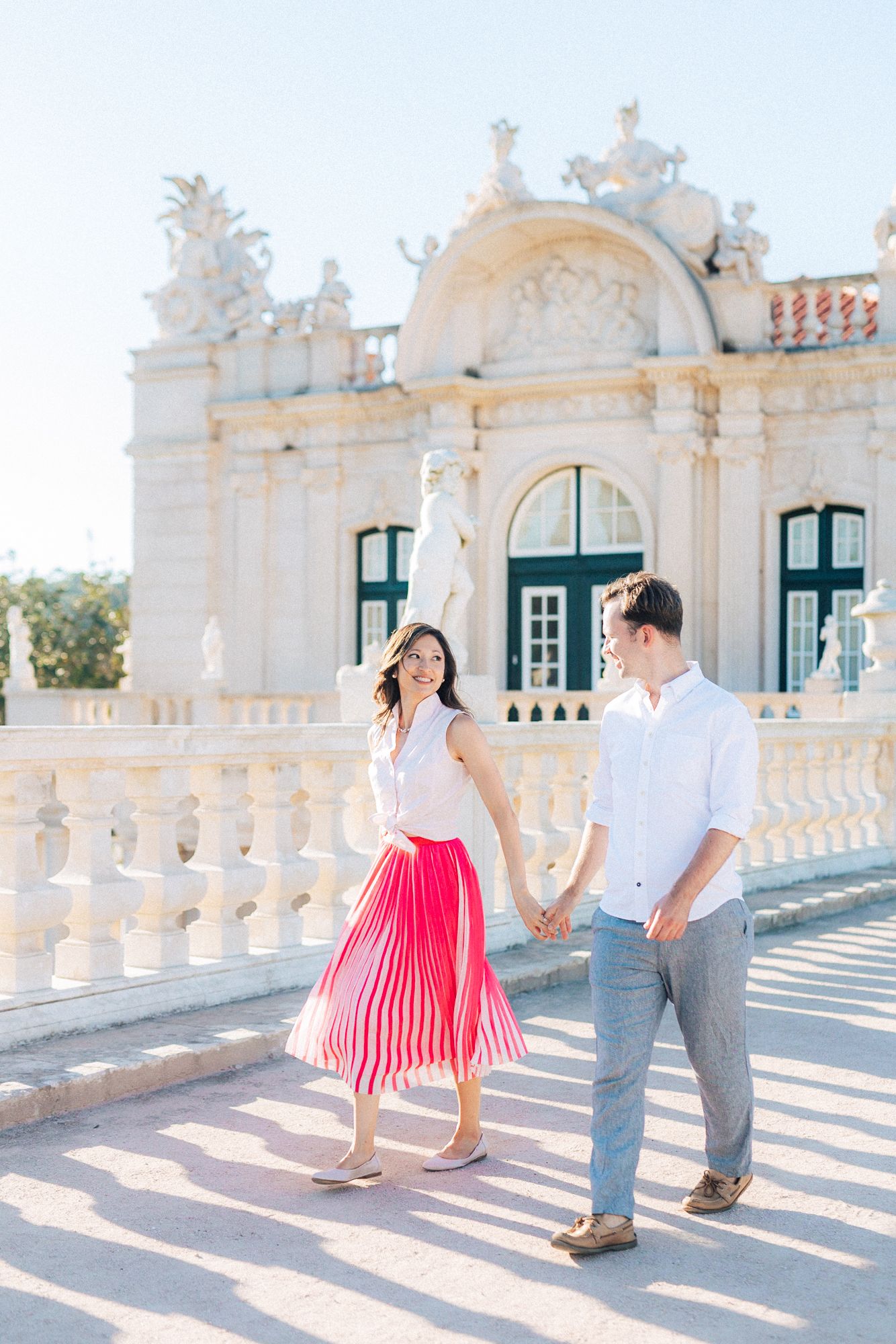 Romantic engagement photoshoot at Queluz palace in Sintra during a Destination Wedding in Portugal