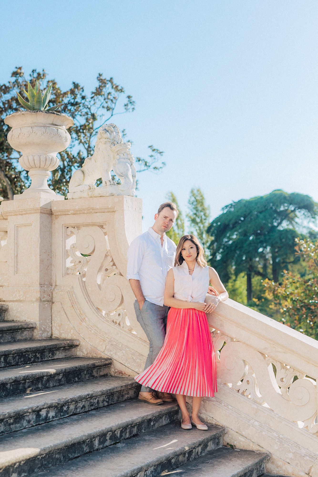 Romantic engagement photoshoot at Queluz palace in Sintra during a Destination Wedding in Portugal