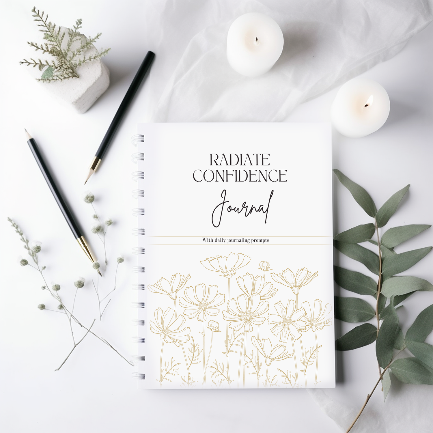 Layflat image of the Radiate Confidence Journal by Christina Baltazar
