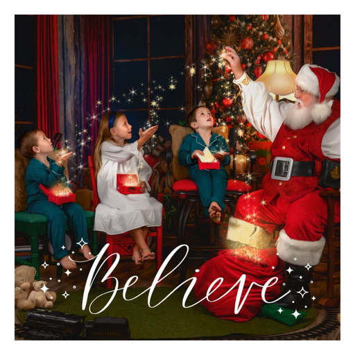 Santa sprinkling magic into 3 children's wish boxes