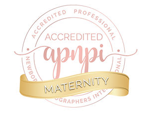 An accredited professional maternity graphers logo with the text 'ACCREDITED PROFESSIONAL APNPI MATERNITY PHOTOGRAPHERS'.