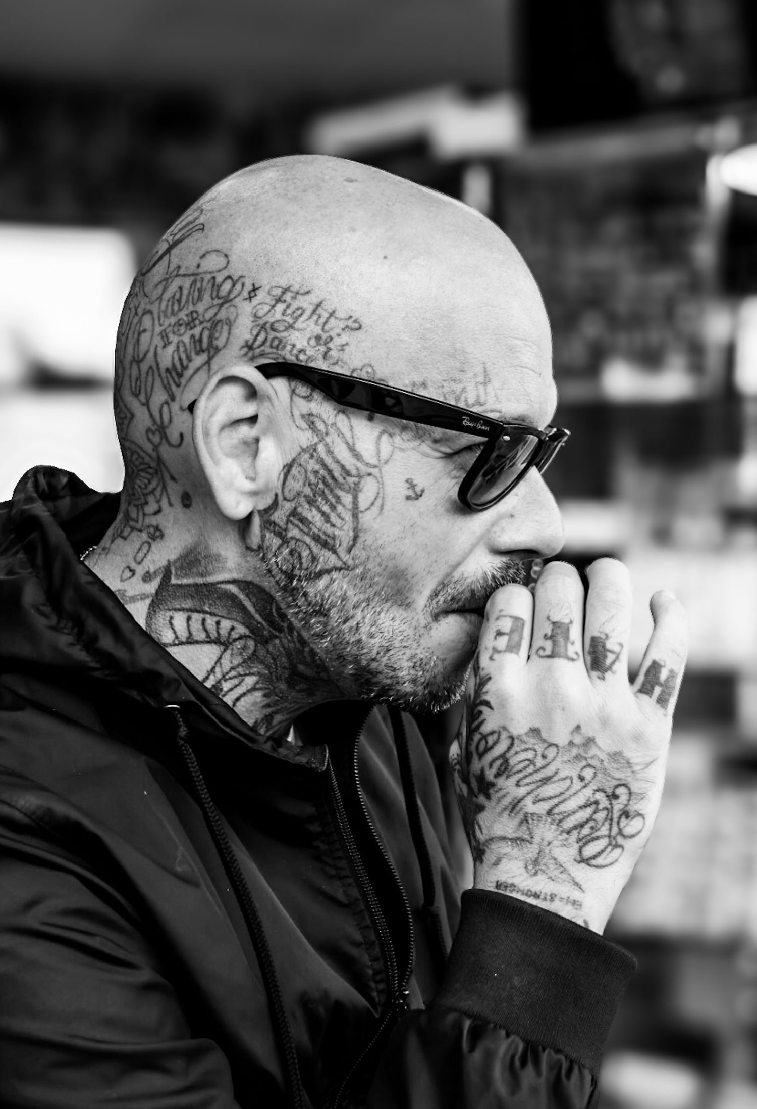 face tattoo's
Black and white photography 
Sharmaine Doesberg-Pex